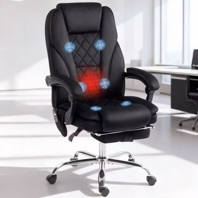 ERGOVEXA Ergonomic Black Fabric Massage Office Chair with Headrest and Armrests