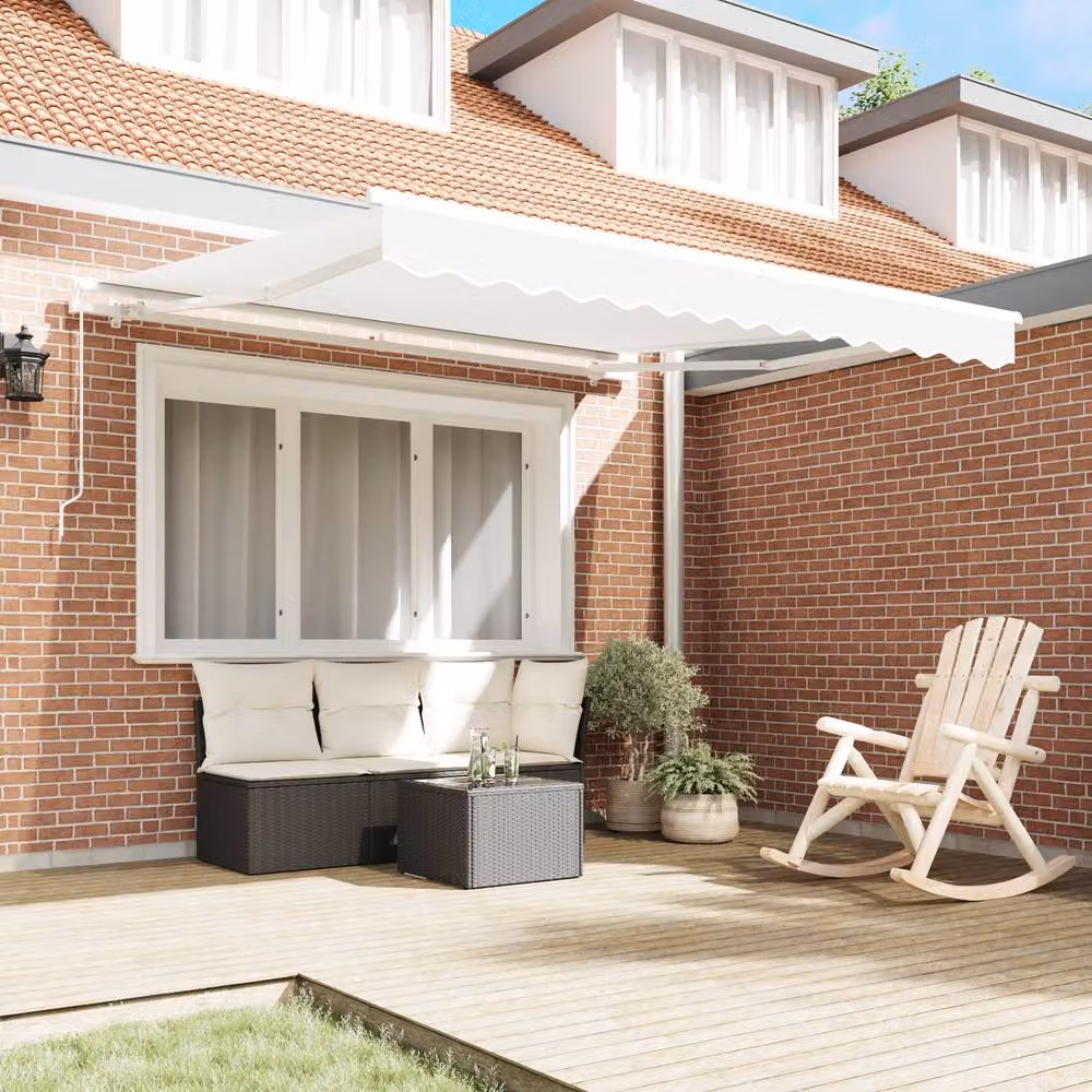 Berkfield Home Manual Retractable Folding Arm Awning in White, W: 300 cm, D: 250 cm – 3