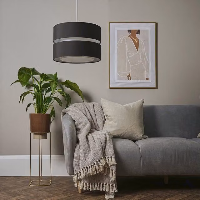 ValueLights Sophia Large 2 Tier Cylinder Ceiling Light Shade and Bulb in Black Fabric