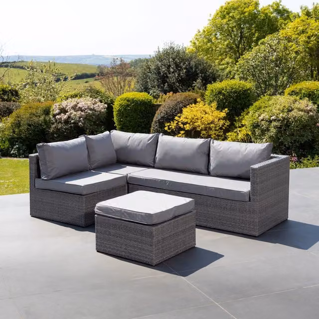 Artemis Home Della Grey Rattan Sectional Corner Sofa and Stool - Grey, W/D/H: 215 x 73 x 67 cm