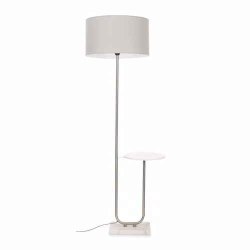 ValueLights Modern Floor Lamp with Chrome Finish, Marble Base and Large Grey Fabric Shade