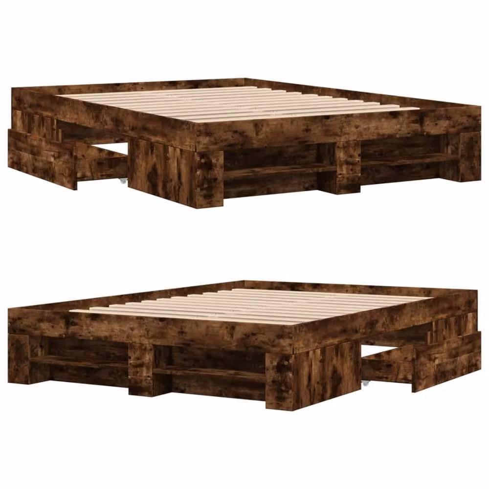 Berkfield Home Durable Small Double Bed Frame in Smoked Oak Brown, W/D/H: 120 x 200 cm – 4
