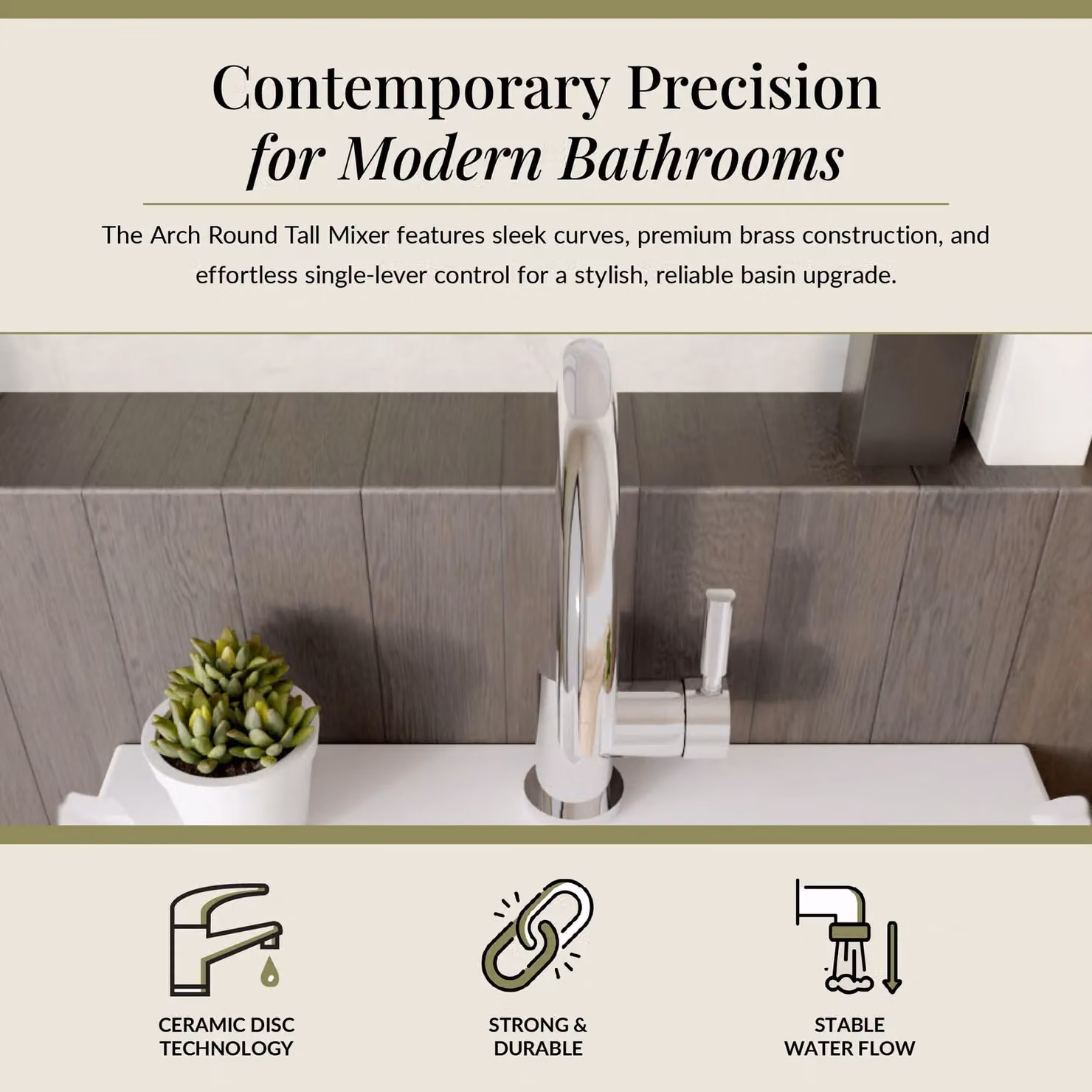 Balterley Round Tall Single Lever Mono Basin Mixer Tap with Waste, Chrome/Silver – 2