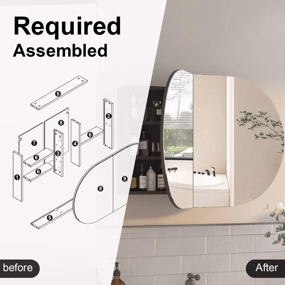 KEEPREAPER Modern Wall Mounted Black Bathroom Mirror Cabinet with Hinged Glass Doors and Internal Shelves – 4
