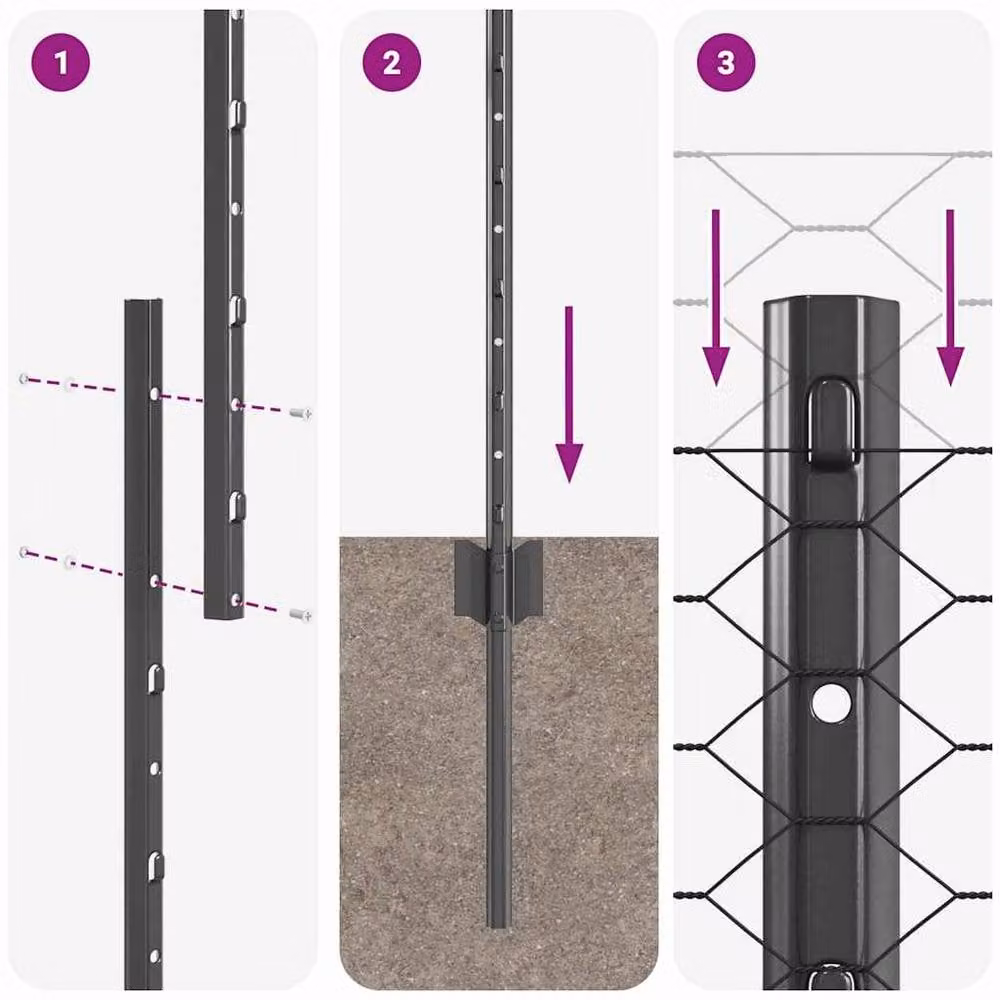 Berkfield Home 22-Piece Grey Steel U-Profile Fence Posts, Height: 160 cm – 4