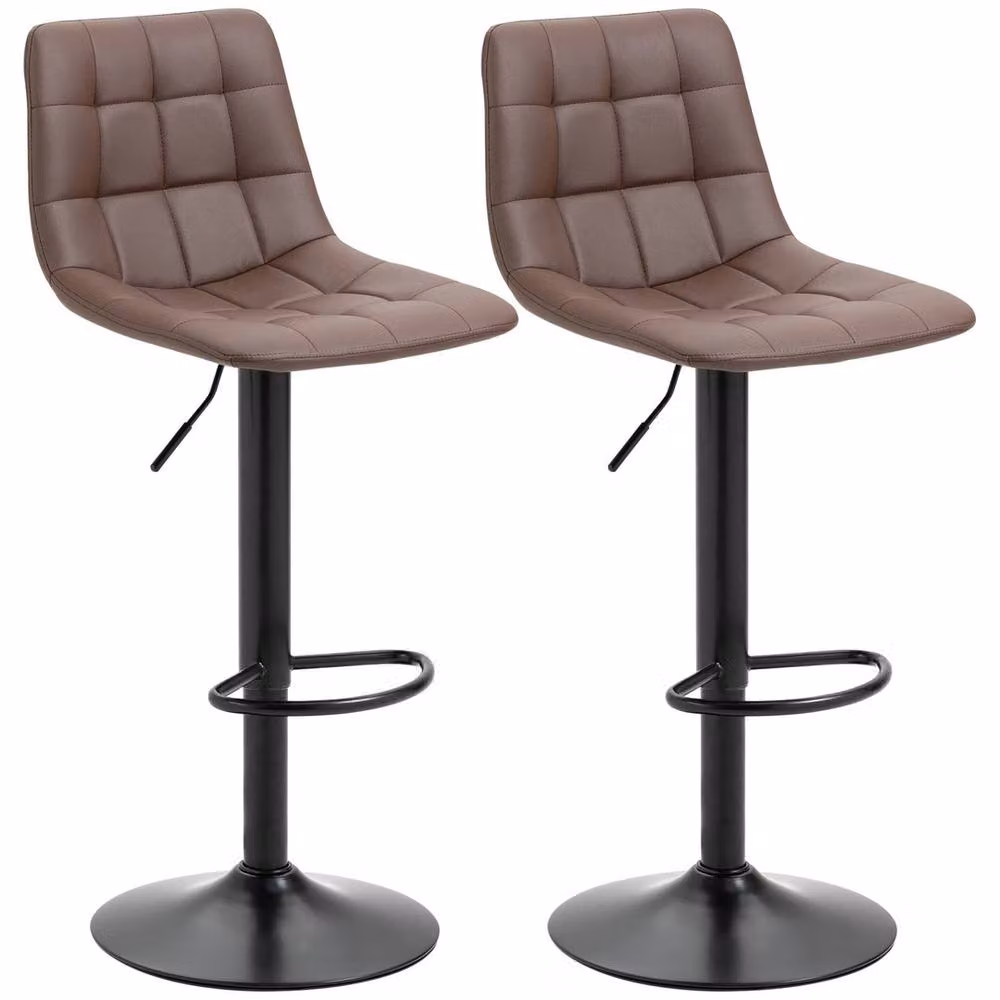 FORGEVIO Set of 2 Adjustable Modern Bar Stools in Brown PU Leather with Metal Frame – 5