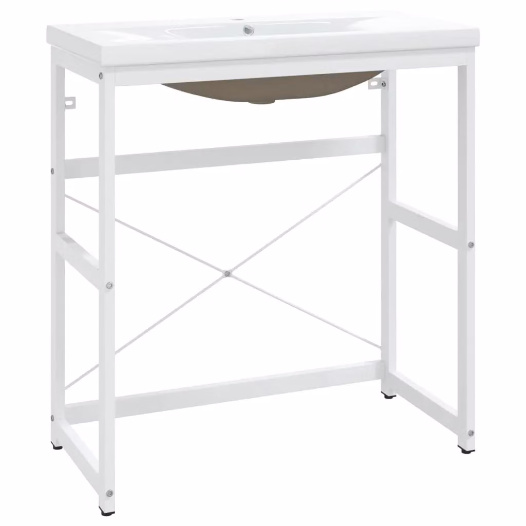 Berkfield Home Modern White Metal and Ceramic Bathroom Washbasin Frame with Built-in Basin – 2