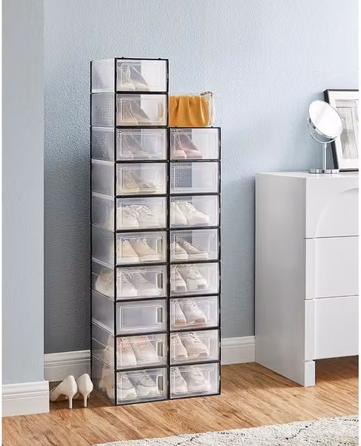 SONGMICS Pack of 18 Black Stackable and Foldable Mesh Storage Organisers