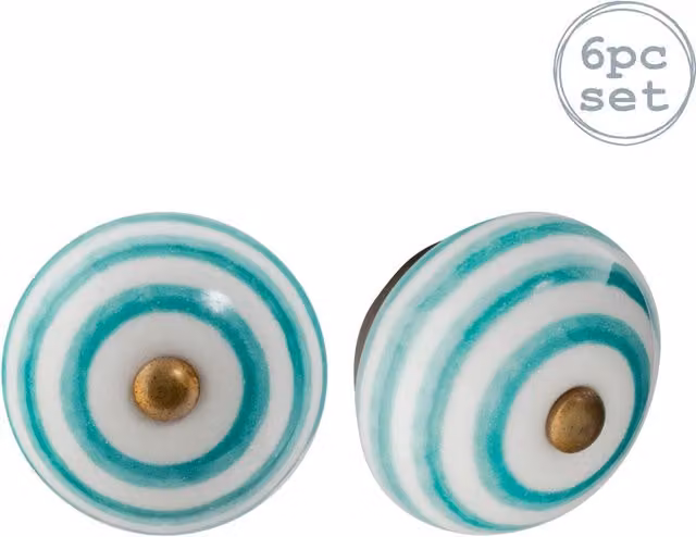 Nicola Spring Ceramic Cabinet Knobs, Pack of 6, Turquoise and Blue