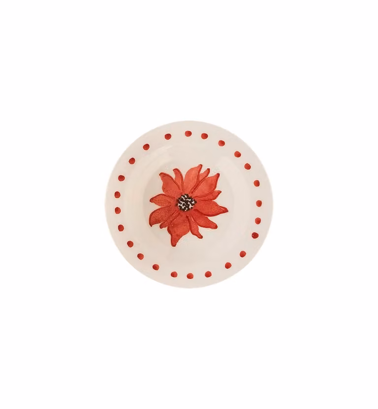 Anna + Nina Fiorita Floral Ceramic Dessert Plate in White and Red
