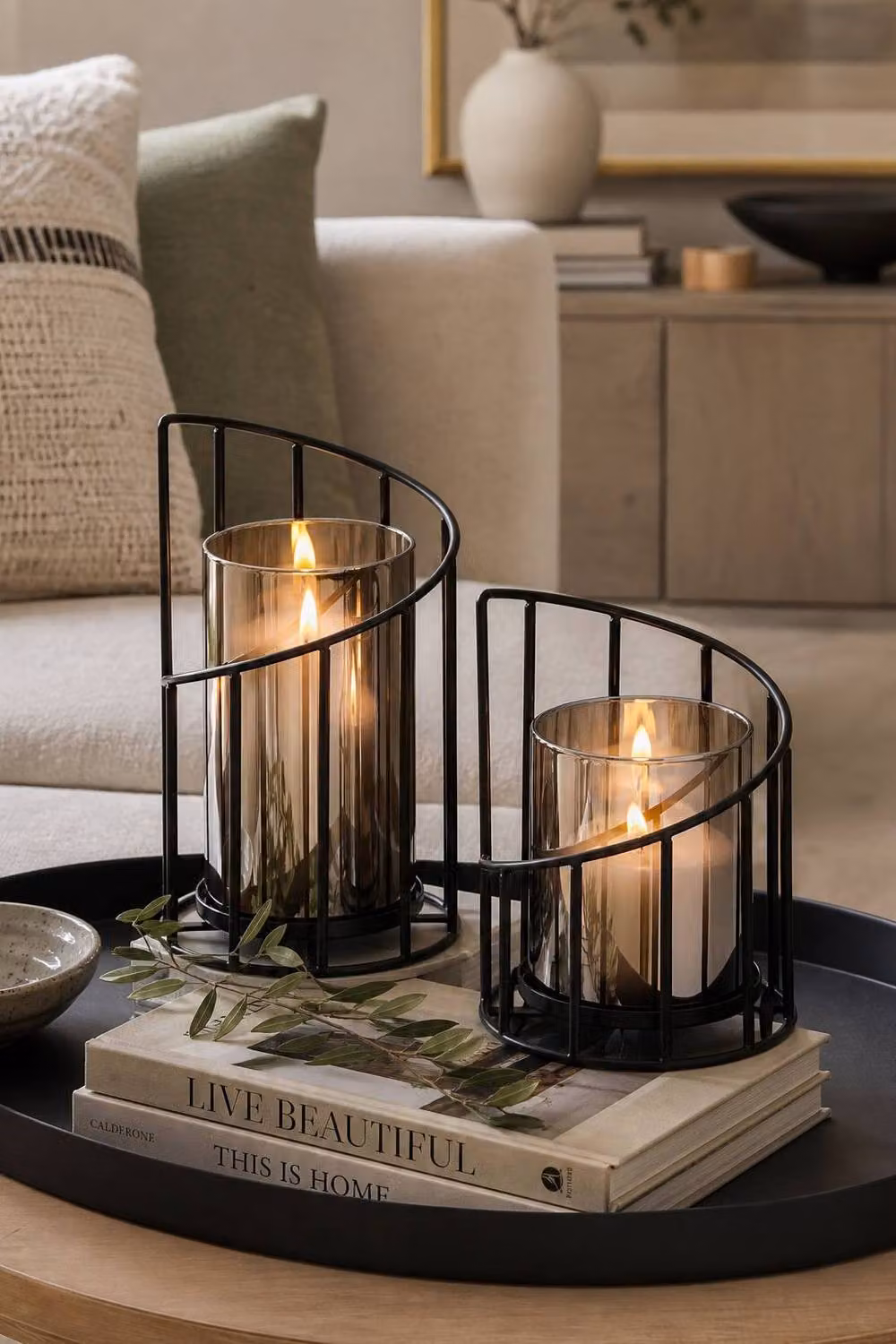 ExtraStar Set of 2 Black Metal Pillar Lantern Candle Holders for Tabletop Decor – 2