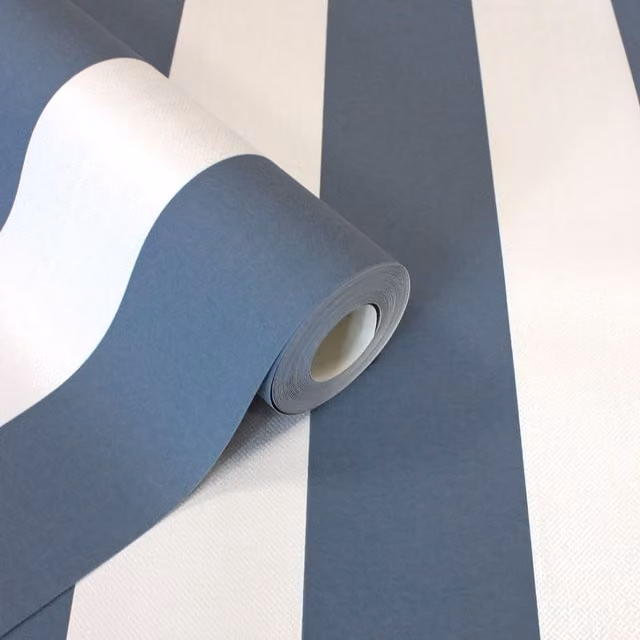 Fine Décor Juliette Striped Blue Textured Vinyl Wallpaper Roll
