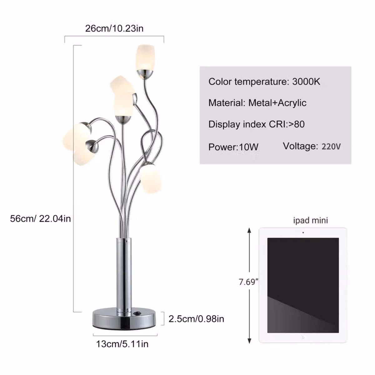 Garwarm 6-Light LED Novelty Table Lamp in Chrome and Metallic Silver, Height: 56 cm – 3