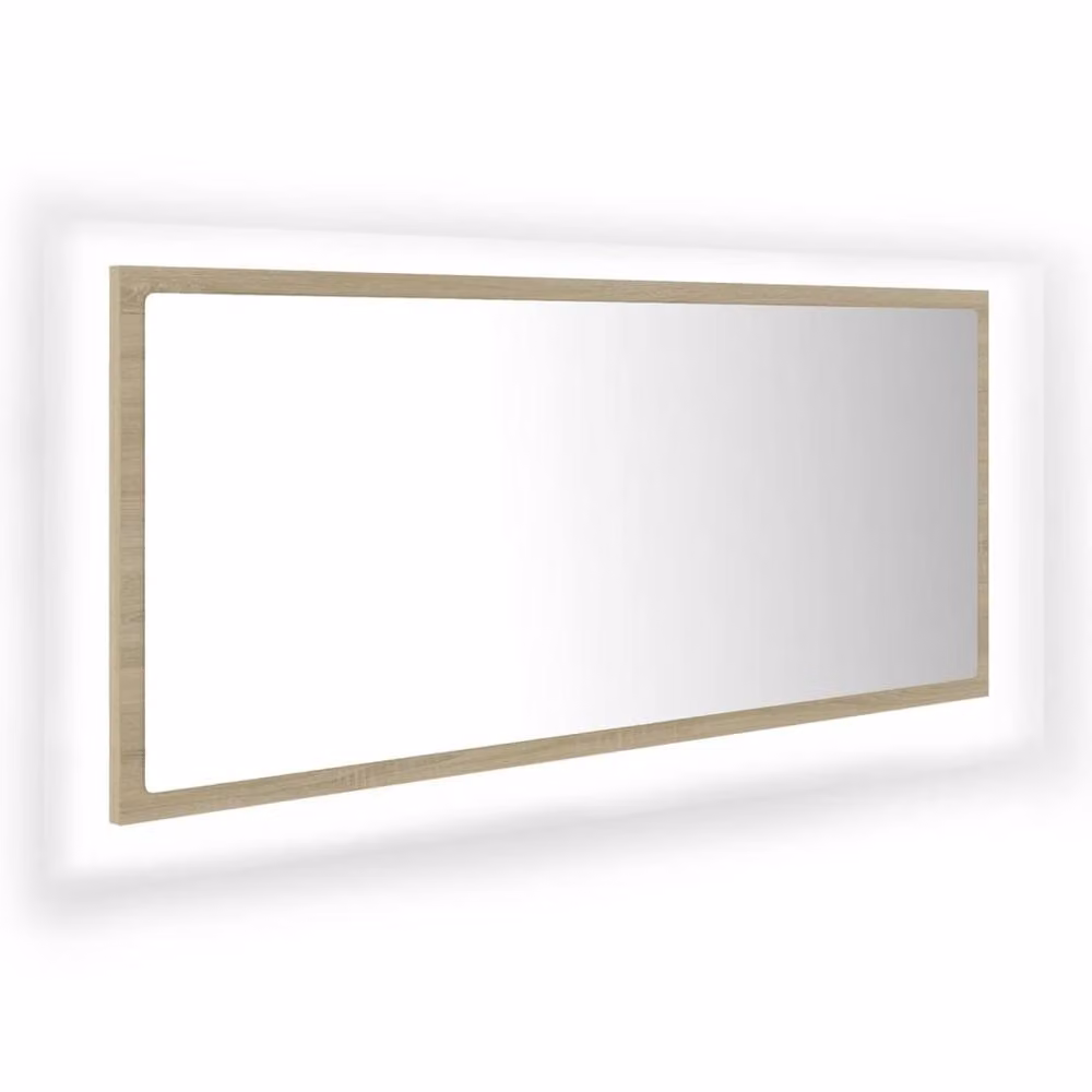 Berkfield Home LED Bathroom Mirror in Sonoma Oak Beige, W: 100 cm, D: 8.5 cm, H: 37 cm – 2