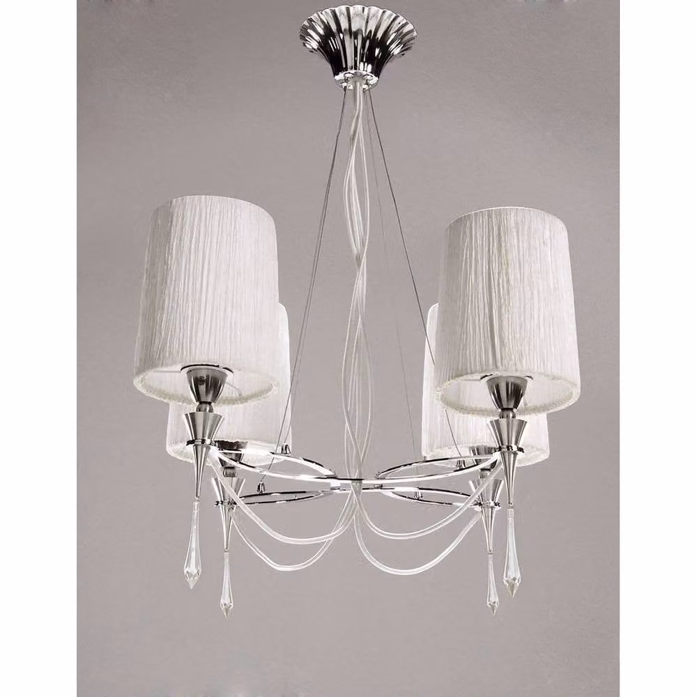 Netlighting Lucca 4-Light Pendant Lamp with White Shades, Chrome Finish and Crystal Details, E27 – 2