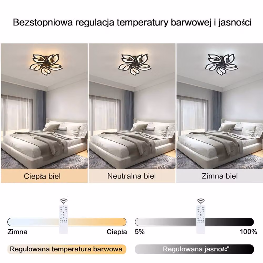 COMELY Black Flower LED Ceiling Light, 45W Dimmable Modern Metal and Acrylic Lighting with Remote Control – 3