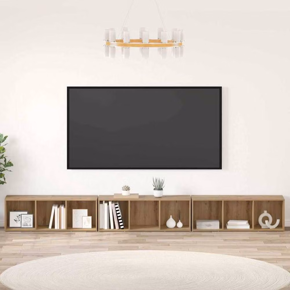 Berkfield Home 3-Piece Artisan Oak TV Cabinet in Brown, W/D/H: 37 x 35 x 107.5 cm – 2