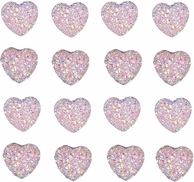 Syntego Pack of 40 AB Pink Rainbow Heart Rhinestone Crystals Flat Back Resin