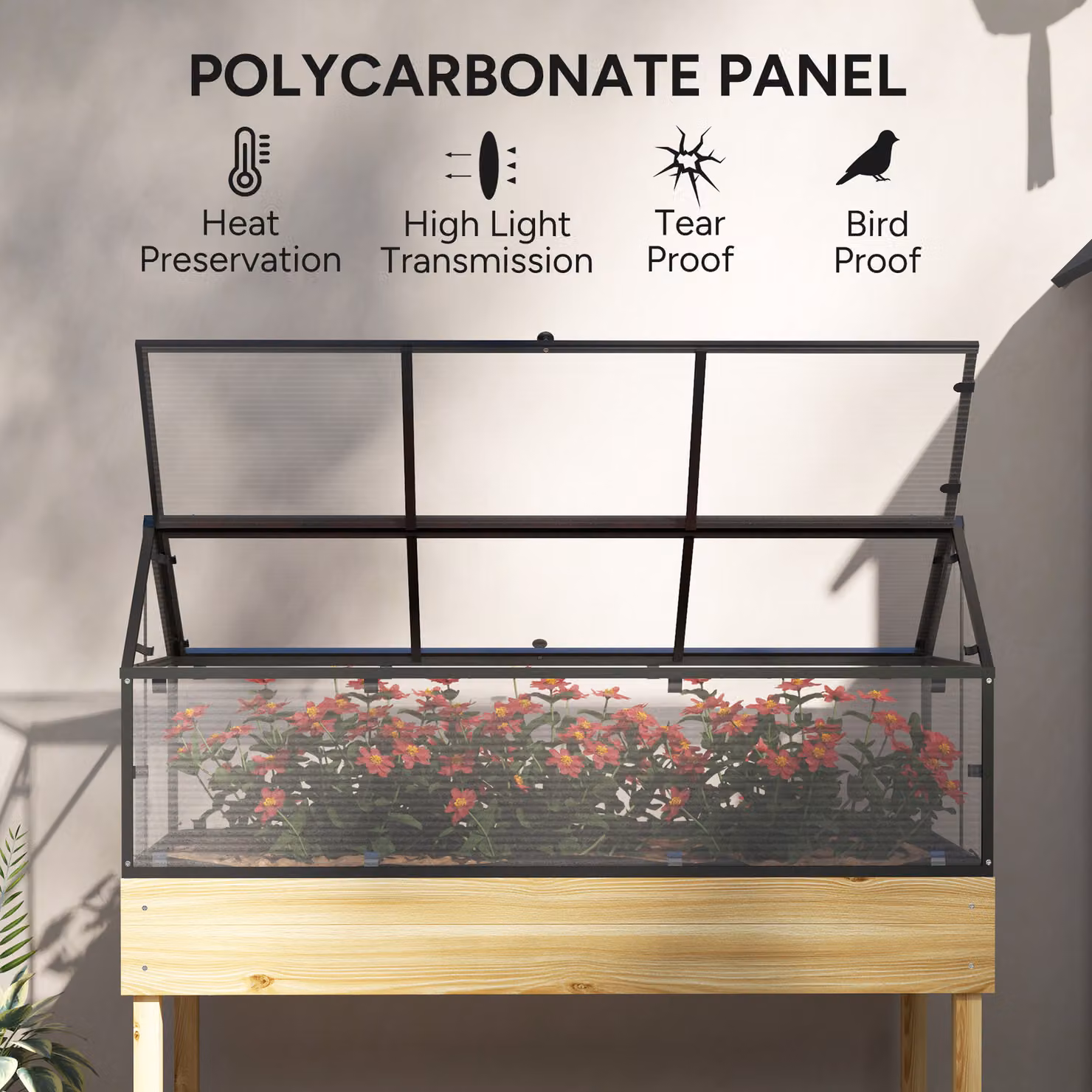 Outsunny Brown Wooden Raised Garden Bed with Polycarbonate Cover W/D/H: 120 x 60 x 103 cm – 3