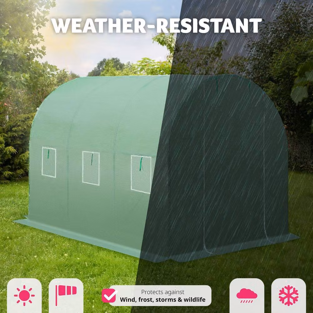 tectake Green Polytunnel Greenhouse with 6 Windows, W/D/H: 343 x 200 x 200 cm – 7