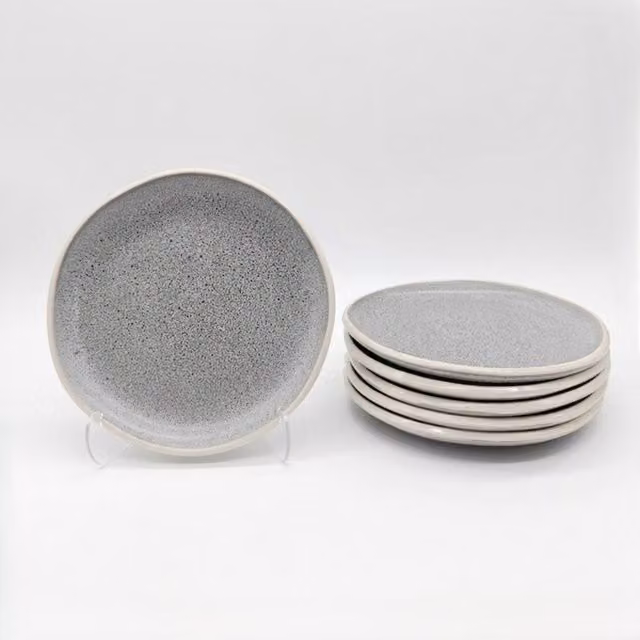 Glim & Glam Nordic Pebble Reactive Grey Glaze Stoneware Dessert Plate Set of 6 – 1