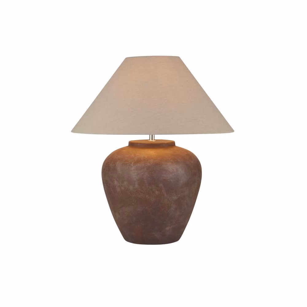Lighting Collection Large Brown and Beige Ceramic Table Lamp with Fabric Shade – 2