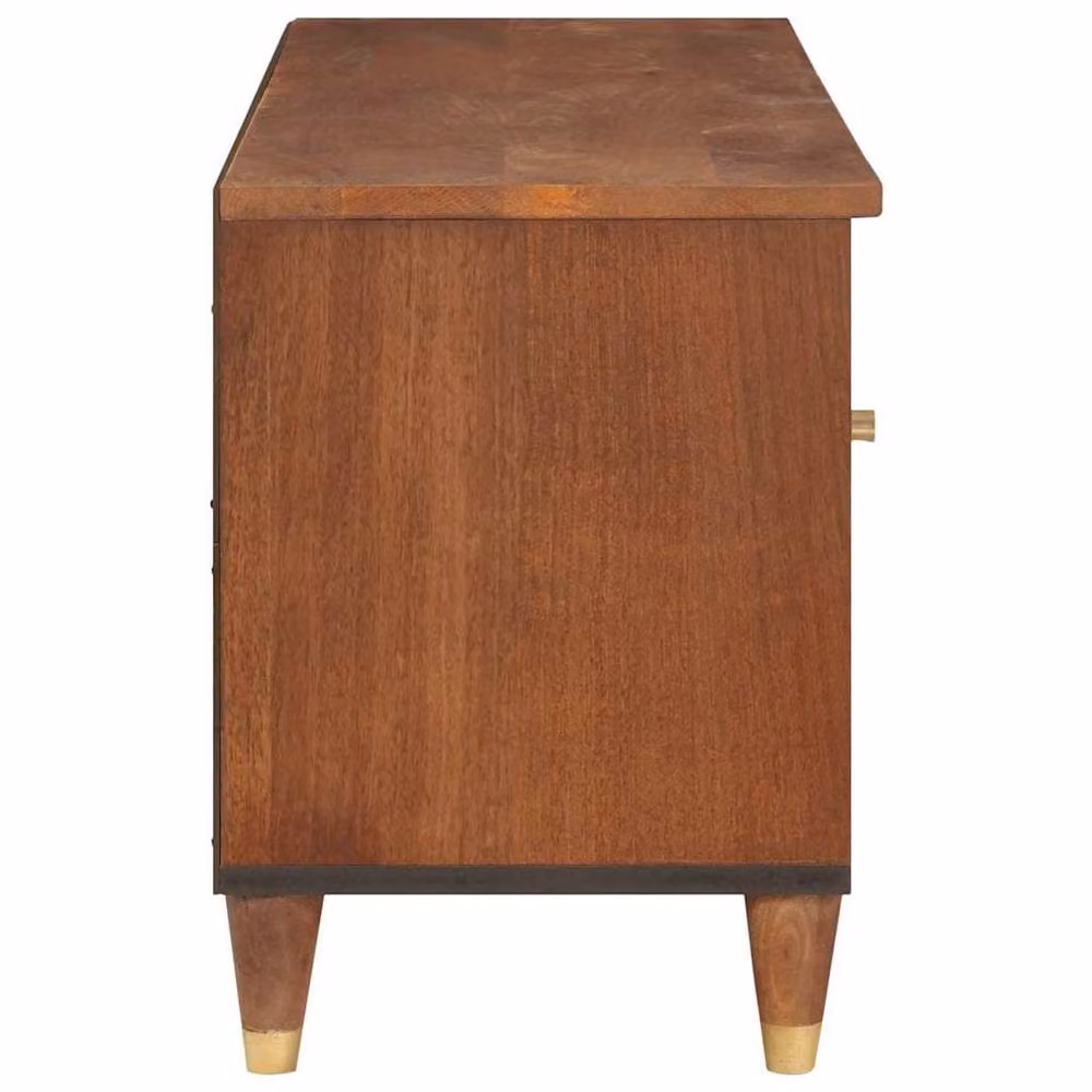 Berkfield Modern Brown Cane and Solid Mango Wood Home Media Storage Cabinet – 3