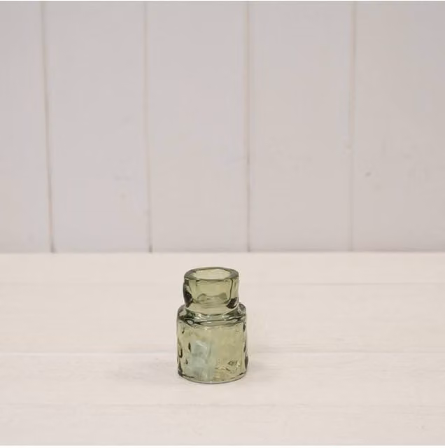 KDMD Small Vintage Green Textured Glass Tealight Candle Holder