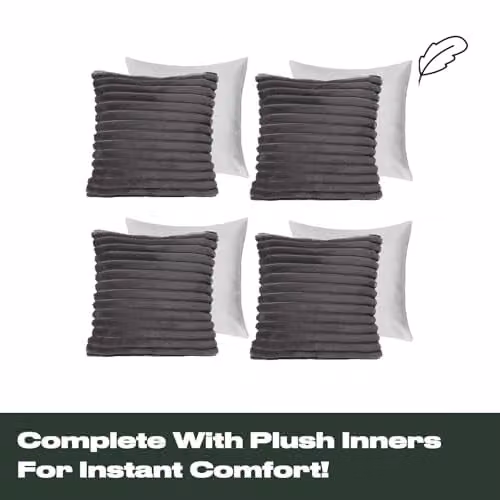 OHS Pack of 2 Charcoal Grey Faux Fur Square Throw Pillows with Removable Covers, W/D/H: 45 x 45 x 45 cm – 4