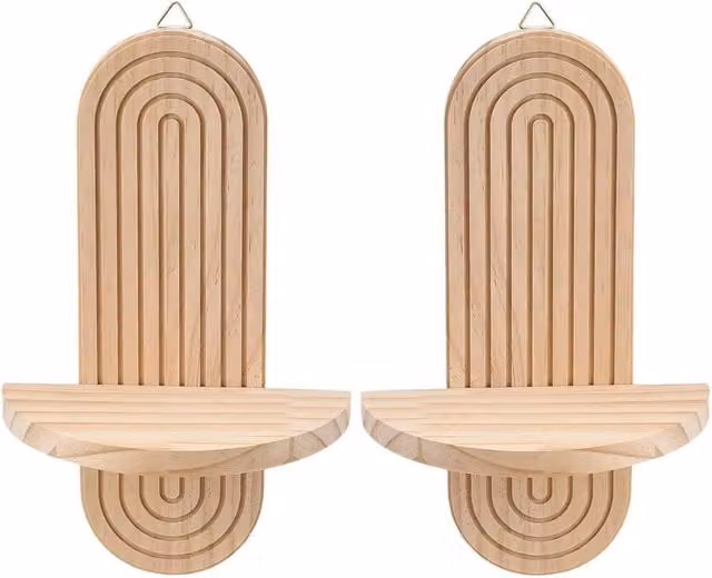 KORVIXA 2-Piece Natural Wood Floating Wall Shelves in Brown and Beige, W/D/H: 100 x 100 x 1 cm