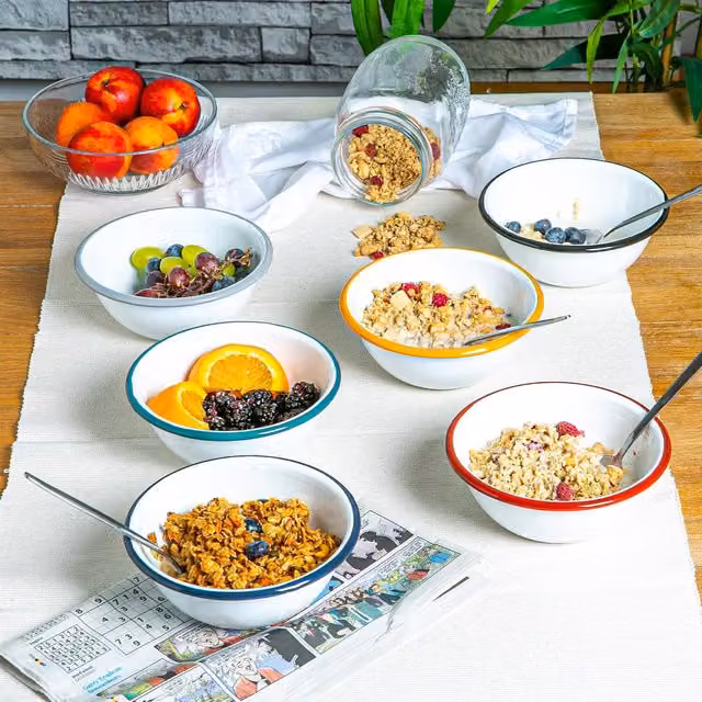 Argon Tableware Multicolour White Enamel Bowls, Diameter: 16 cm