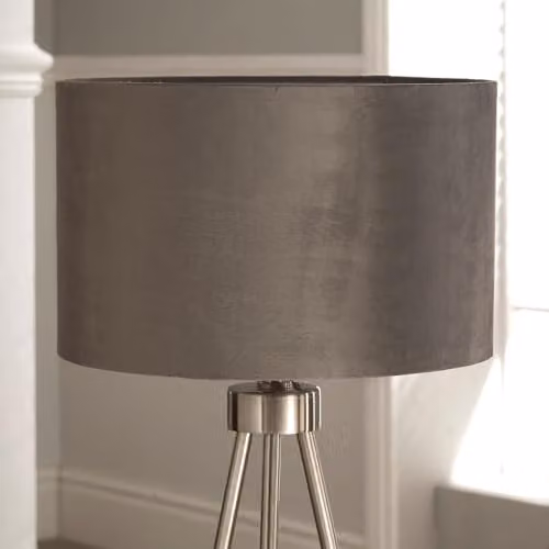 Pacific Lifestyle Art Deco Tripod Table Lamp with Velvet Fabric Lampshade in Silver – 2