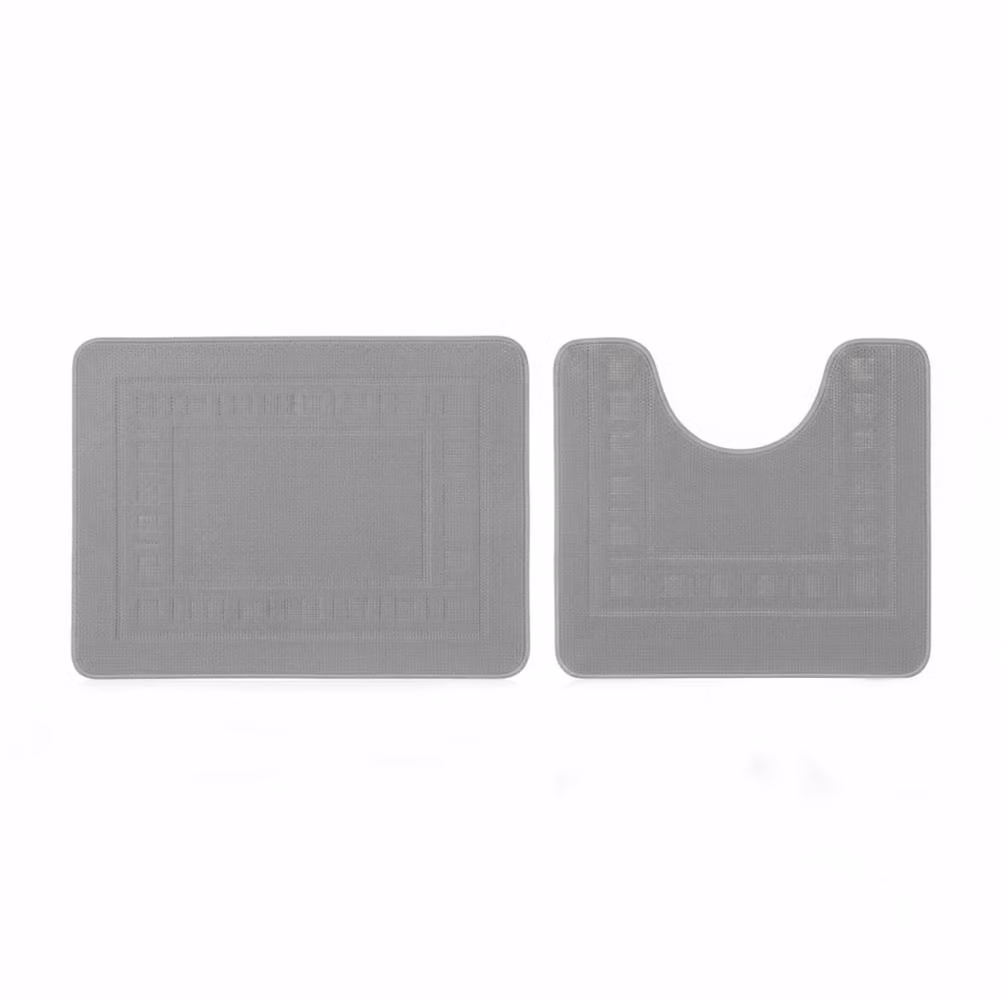Snug City 2 Piece Box Design Bath Mat Set in Silver and Grey, W: 80 cm, D: 50 cm – 2
