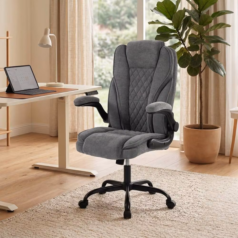 STILVORA Grey Fabric Task Chair with Swivel Function and Armrests – 3