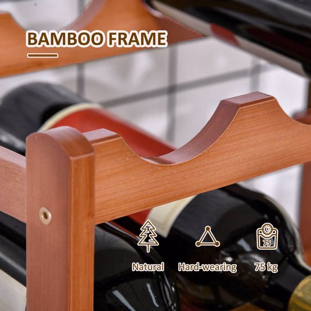 STILVORA 4 Tier Brown Lacquered Bamboo Wine Rack for 16 Bottles – 7