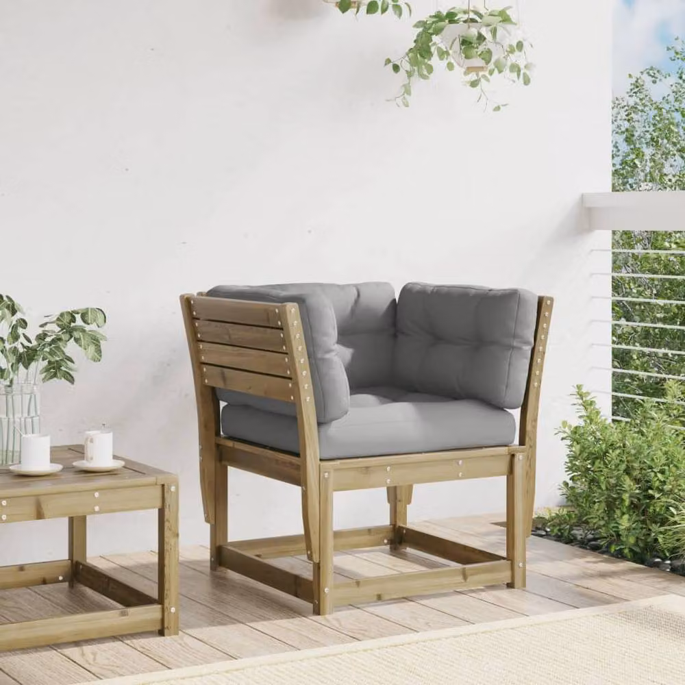 Berkfield Home Rustic Pine Garden Sofa Armrest with Cushions in Brown and Grey – 2