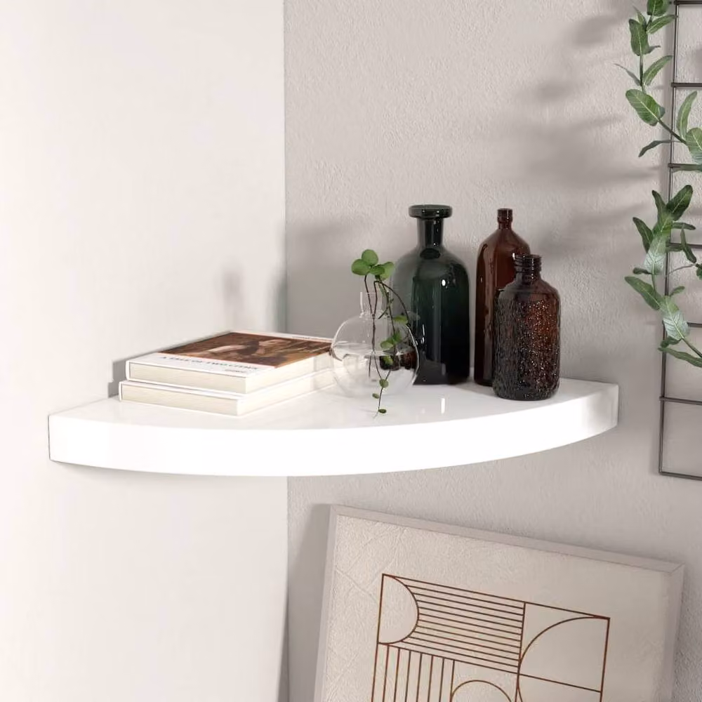 Berkfield Home Durable Floating Corner Shelf in High Gloss White, W/D/H: 35 x 35 x 3.8 cm – 2