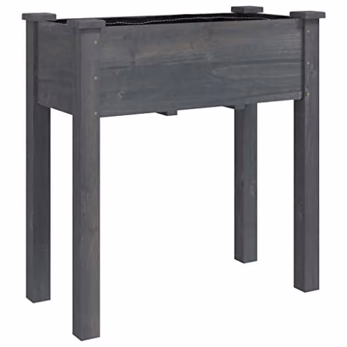 vidaXL Planter with Liner in Grey, Solid Fir Wood, W/D/H: 71 x 37 x 76 cm