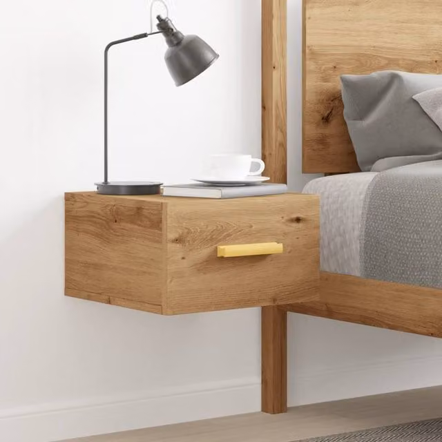 Berkfield Home Artisan Oak Wall-mounted Bedside Cabinet, Brown, W/D/H: 35 x 35 x 20 cm – 1
