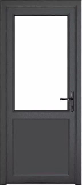 Crystal Direct uPVC Single Door with Half Glass and Half Panel, Left Hand, Clear, Dark Grey, W: 92 cm, H: 209 cm
