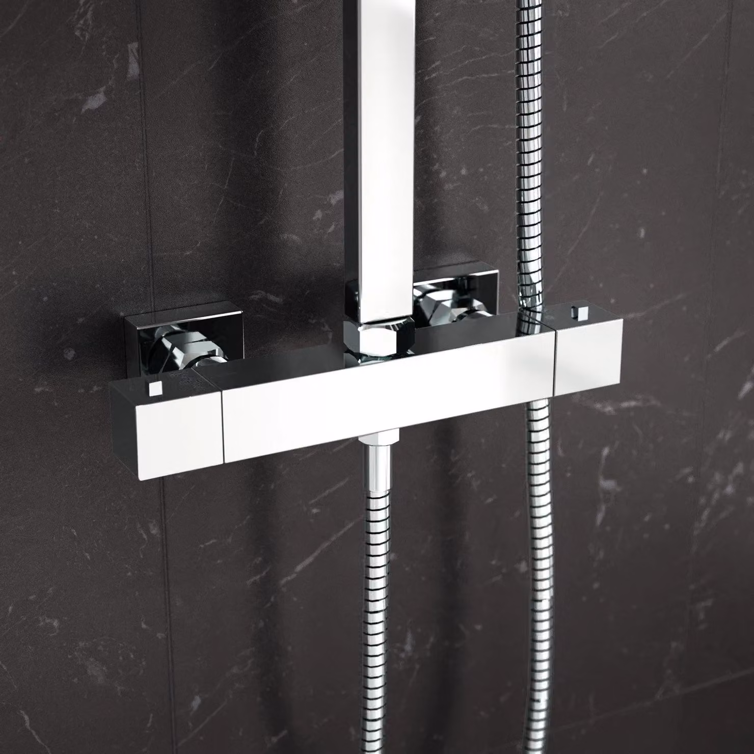 Nes Home Modern Square Exposed 2-Way Thermostatic Mixer Shower Set in Silver – 4