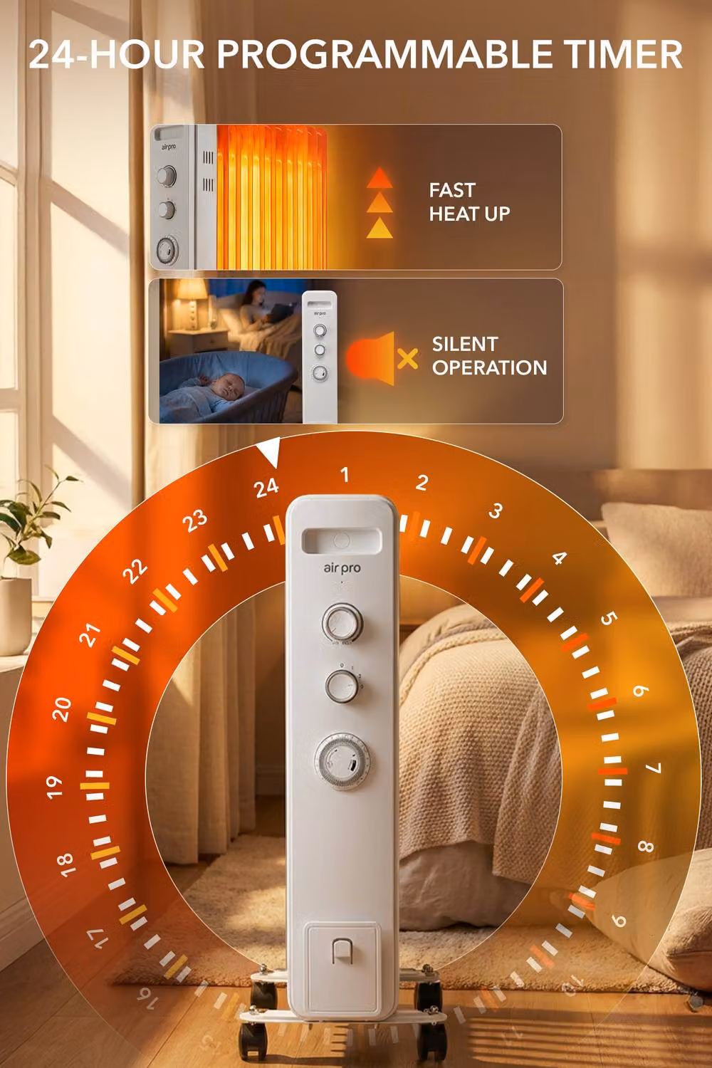 Air Pro 2500W 11 Fin Portable Oil Filled Electric Radiator Heater in White – 3
