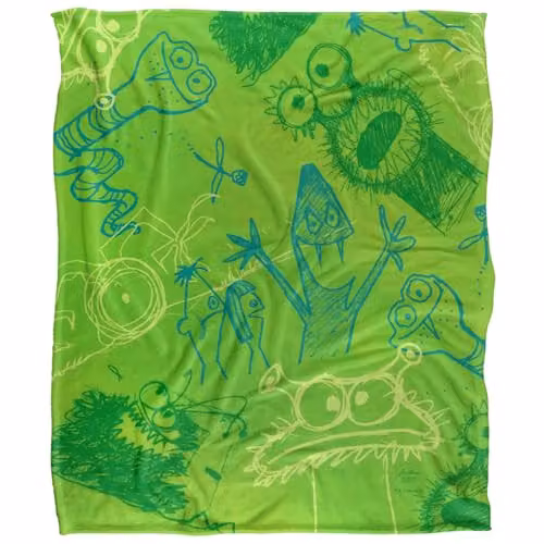 Jim Henson Signature Collection Green Monsters Silky Touch Super Soft Fleece Throw Blanket in White and Green, W/D/H: 152 x 127 cm – 1