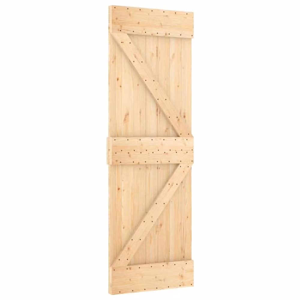 Berkfield Home Rustic Solid Wood Pine Sliding Door with Hardware Set, Brown, W: 70 cm, H: 210 cm