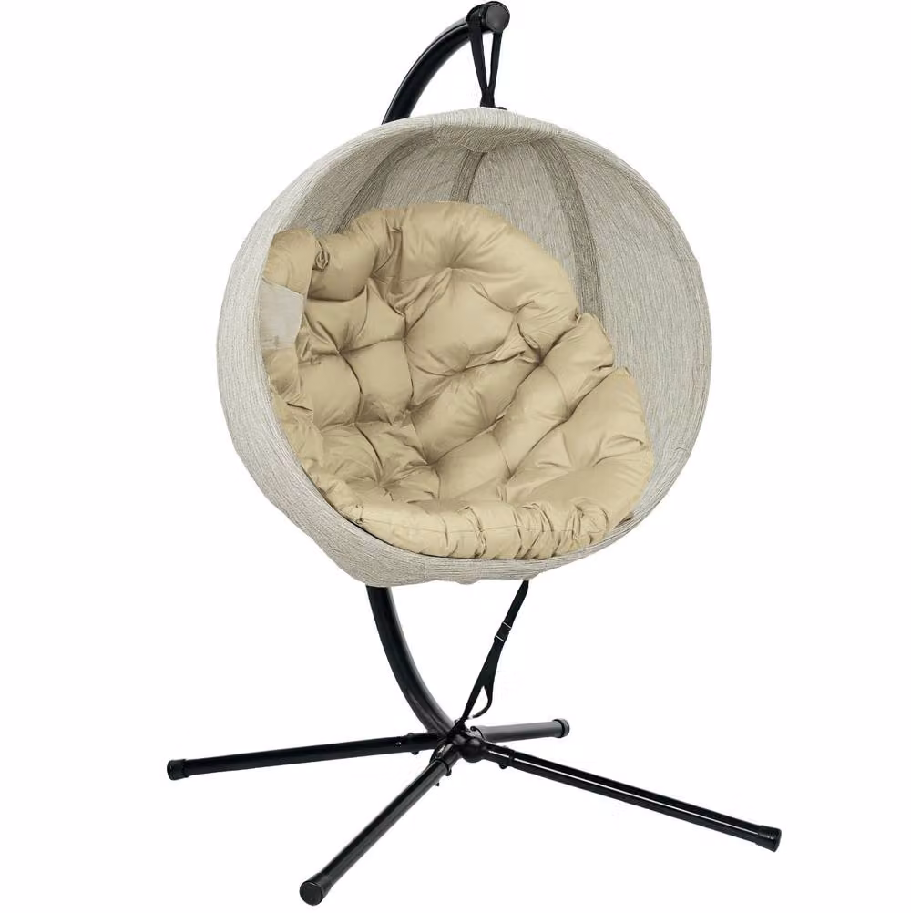STILVORA Hanging Egg Chair with Thick Cushion in Beige – 3