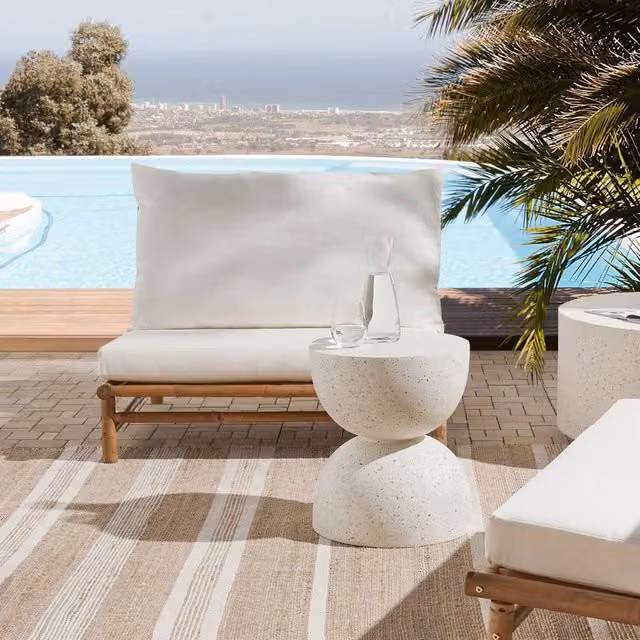 Wyld and Coco Off White Terrazzo Round Outdoor Side Table, W/D/H: 40 x 40 x 46 cm