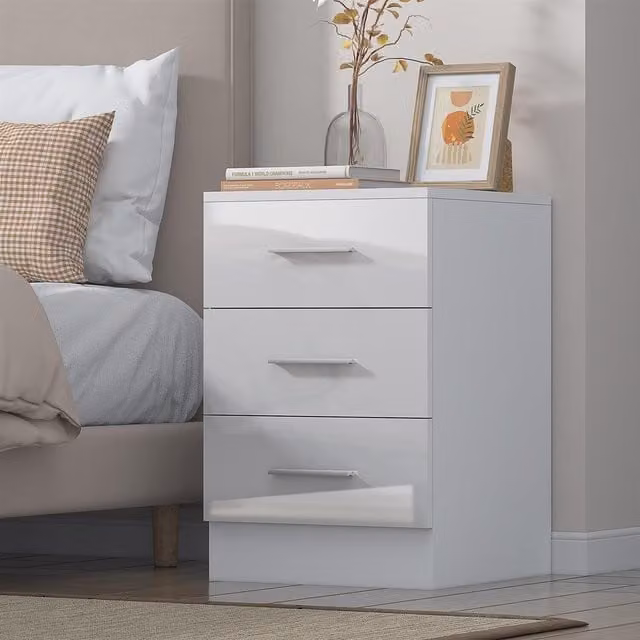 REFLECT 3 Drawer Bedside Cabinet in White High Gloss and Matt Finish