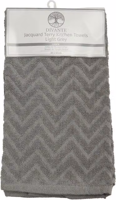 Divante Pack of 2 Highly Absorbent Jacquard Terry Kitchen Towels in Light Grey