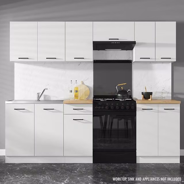 Heze Furniture Summer 7 Unit Modern Glossy Kitchen Cabinet Set in White and Grey, H 240.0 cm x W 47.0 cm x D 47.0 cm