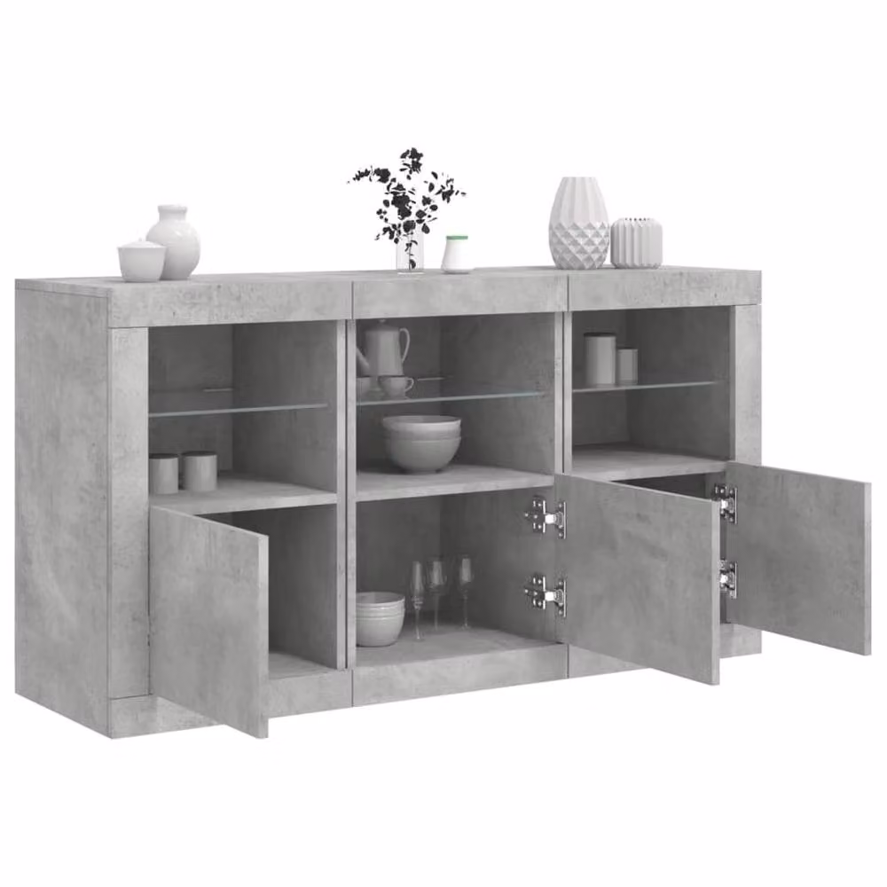 Berkfield Home Sideboard with Integrated LED Lights in Concrete Grey, W/D/H: 123 x 37 x 67 cm – 2